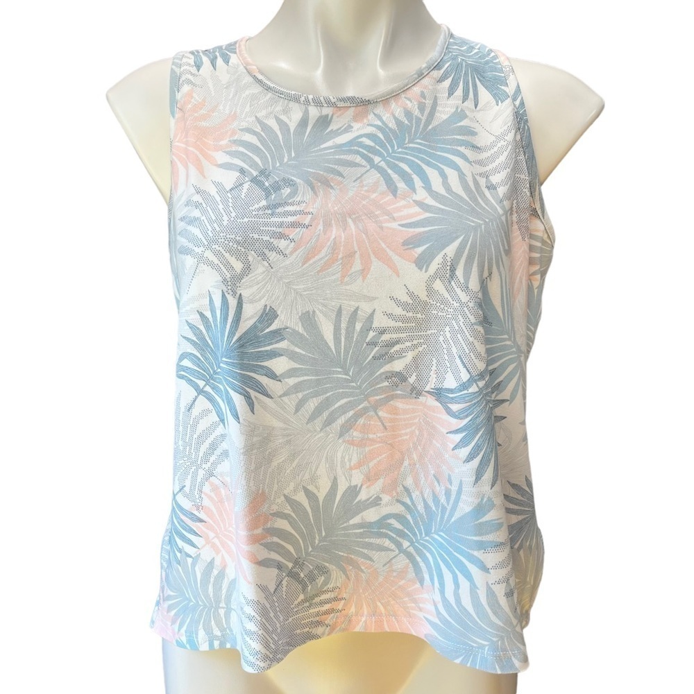 Tahari Soft Tropical Print Sleeveless Blouse Shirt Open Back Tank